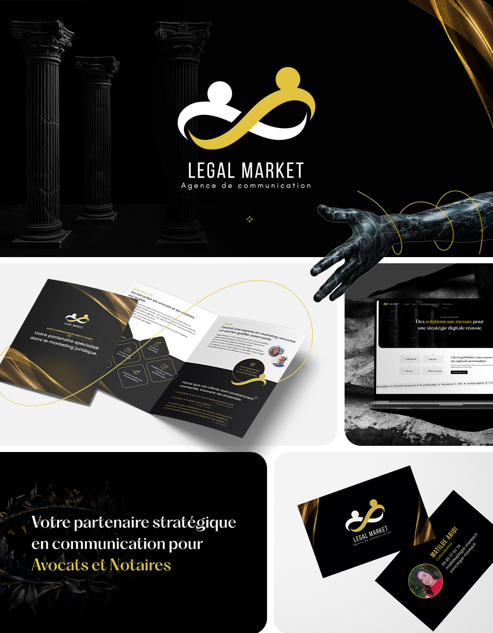 Création d'identité visuelle pour Legal Market, une agence de communication juridique