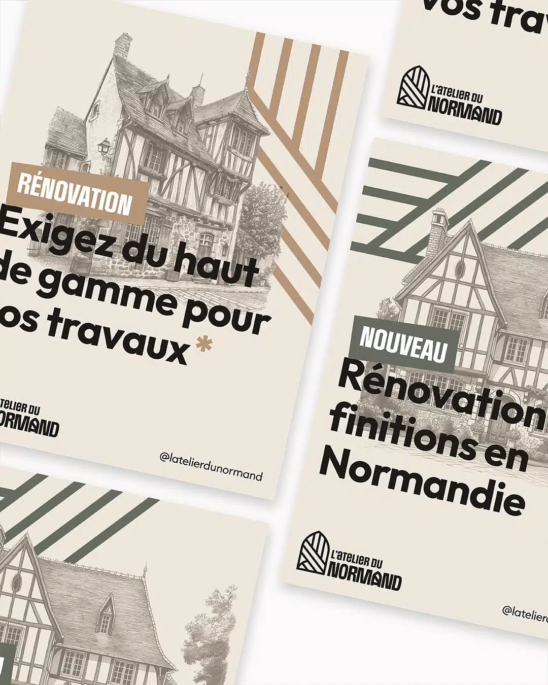 Création d'affiches pour l'atelier du Normand, rénovation Normandie