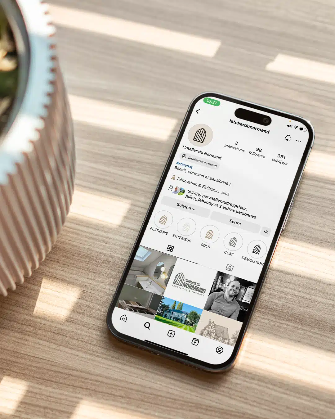 Rebranding Feed Instagram pour l'atelier du Normand, rénovation Normandie